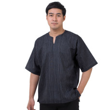Natural Cotton Hippie Casual Short Sleeve Shirt in Black RNM494