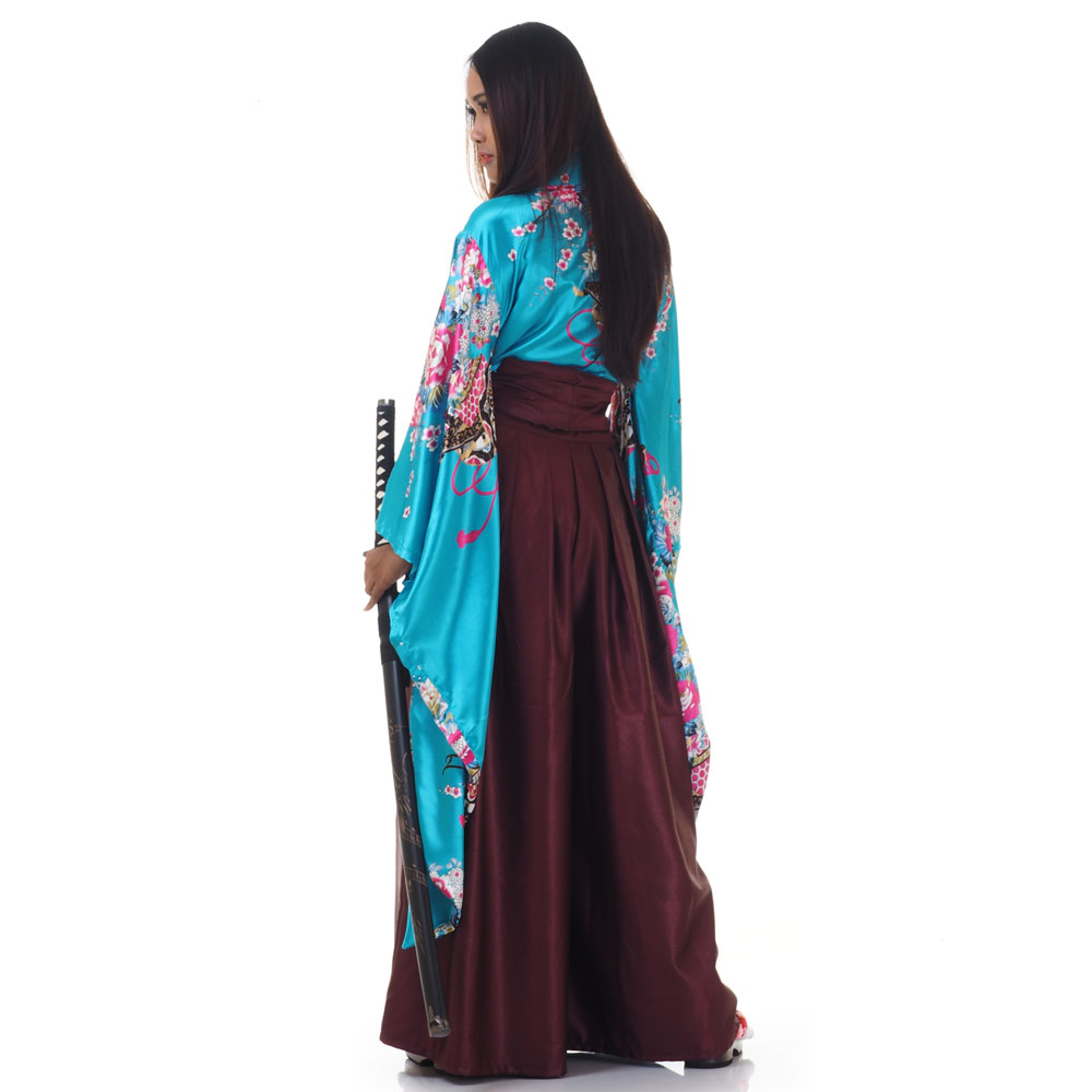 Japanese Woman Samurai Kimono Blouse + Hakama Pants Robe Geisha Yukata  Cosplay Costume