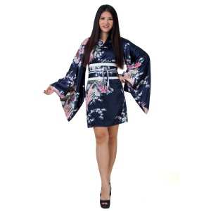 Sexy Short Kimono Satin Navy Blue
