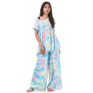 Set of Tie Dye Blouse and Skirt Pants in Blue Tone RBB5