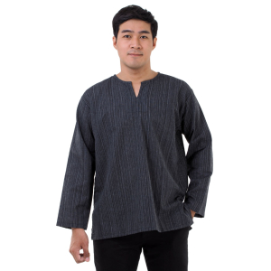 Natural Cotton Hippie Casual Long Sleeve Shirt in Black RNM489