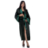 Green Black Japanese Reversible Satin Kimono Robe for Women QKG4W