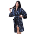 Blue Black Japanese Reversible Satin Kimono Robe for Women QKU2W